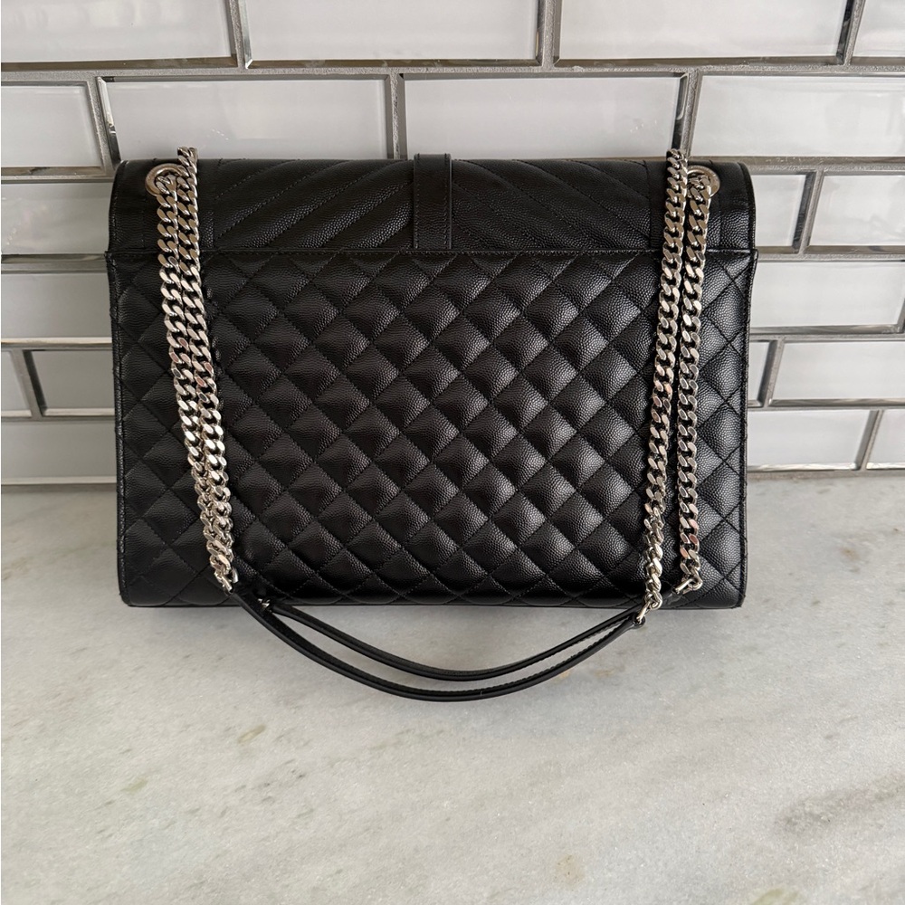 Saint Laurent large envelope Black Quilted Shoulder Bag silver hardware like NEW - Picture 3 of 16